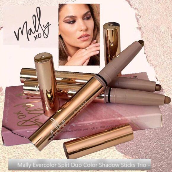Mally Beauty Evercolor* Split Shadow Stick Trio (Blushing, Golden, Cinnamon) NIB - Picture 1 of 16